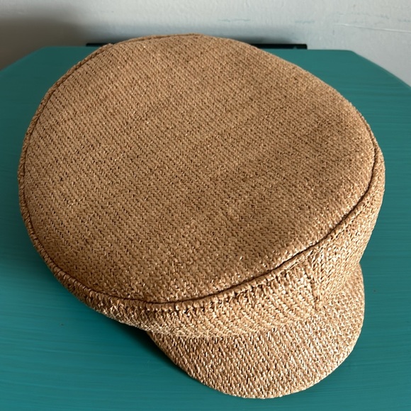 New Vince Camuto Coated Paper Braided Straw Fiddler Baker Boy Style Flat Cap - Picture 3 of 8